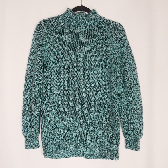 VINTAGE REFERENCE POINT by Dray Teal Black Marled Print Knit Sweater Top Small - Picture 3 of 6